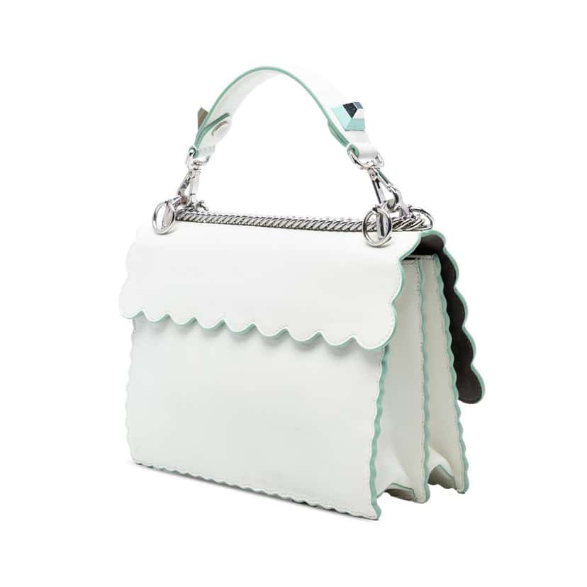 Fendi Medium Scalloped Leather Studded Kan I Satchel White Leather Good condition - Back View