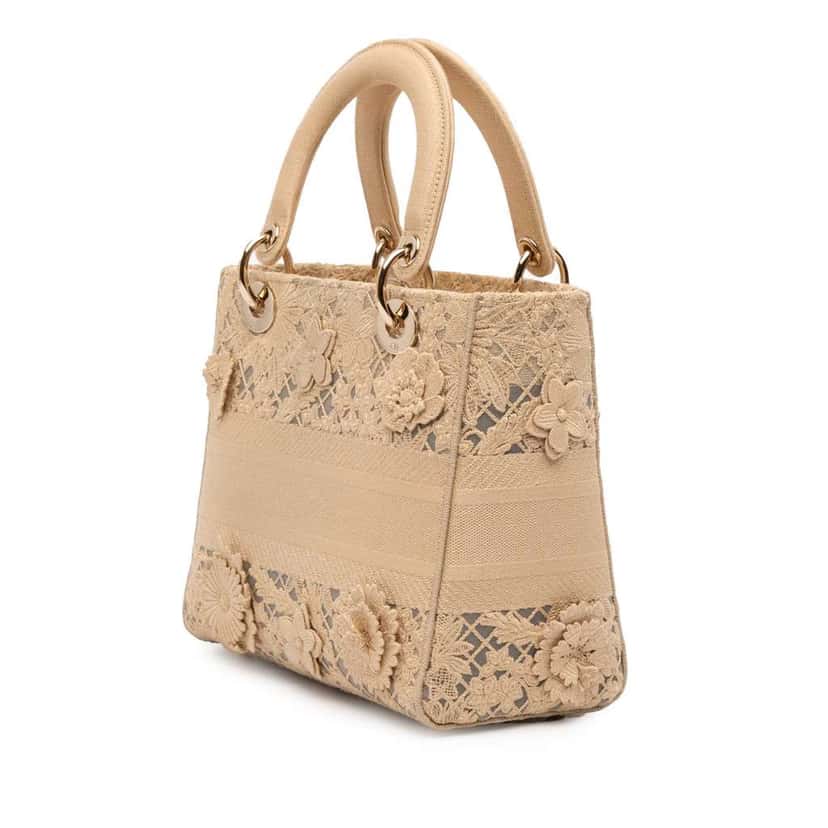 Dior Medium Embroidered Lace 3D Macrame Lady D Lite Brown Good condition - Back View