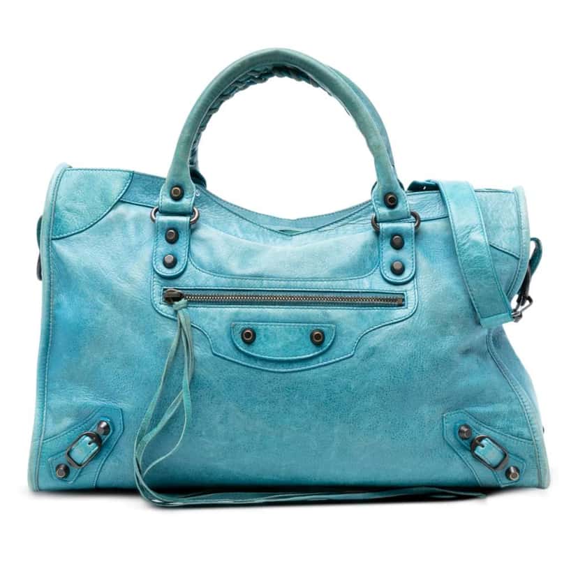 Balenciaga Lambskin Motocross Classic City Satchel Blue Leather Good condition - Front View