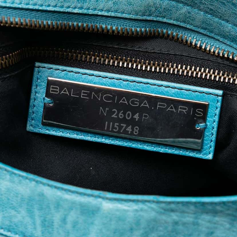 Balenciaga Lambskin Motocross Classic City Satchel Blue Leather Good condition - Box View