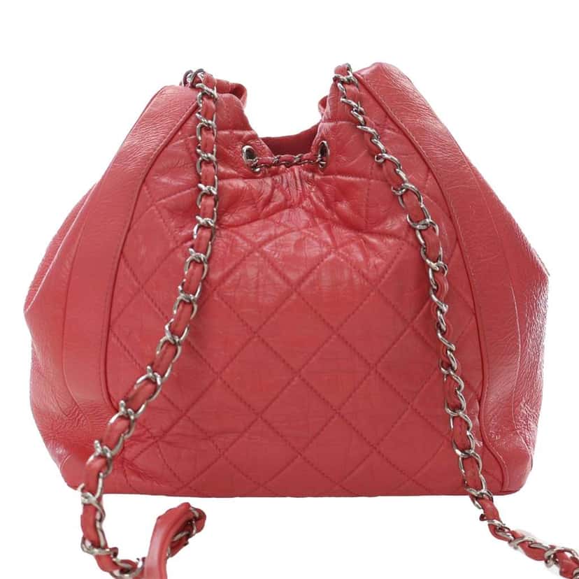 Chanel Shiny Calfskin Drawstring Bucket Ba Pink Leather Good condition - Back View