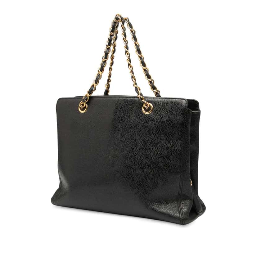 Chanel Caviar Logo Chain Tote Black Leather Good condition - Back View