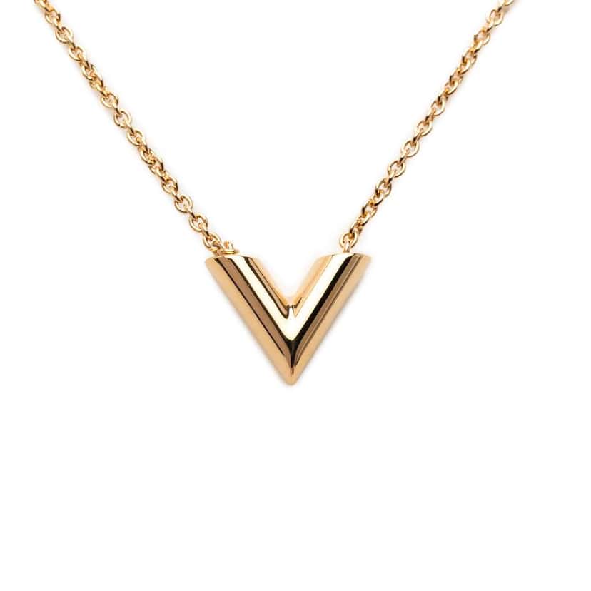 Louis Vuitton Gold Plated Essential V Necklace Gold Metal Good condition - Front View