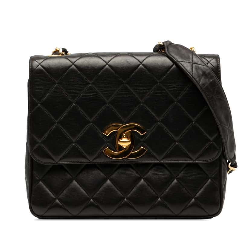 Chanel Quilted Lambskin XL Square Flap Black Leather Very good condition - Front View