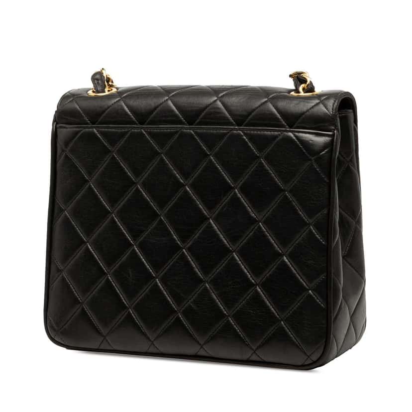 Chanel Quilted Lambskin XL Square Flap Black Leather Very good condition - Back View