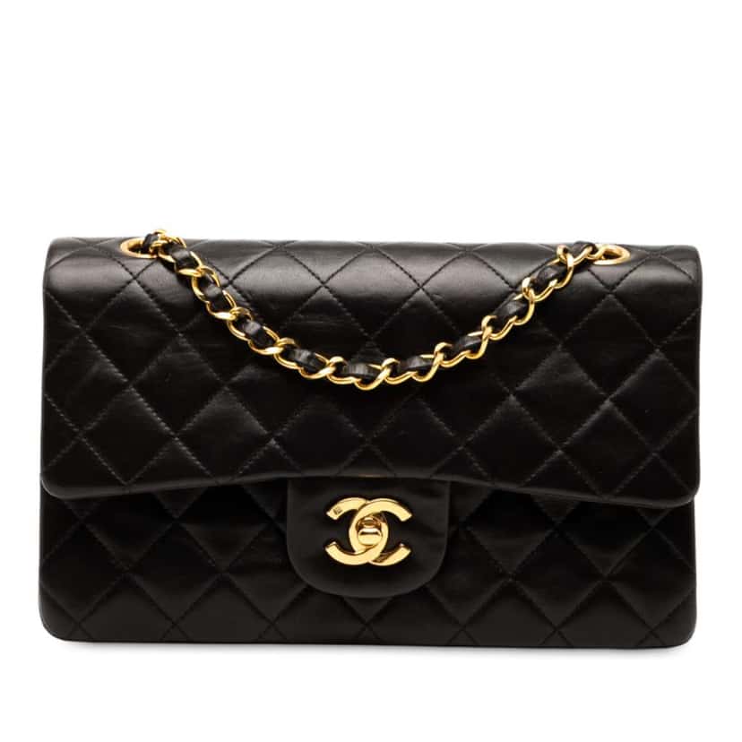 Chanel Small Classic Lambskin Double Flap Black Leather Good condition - Front View