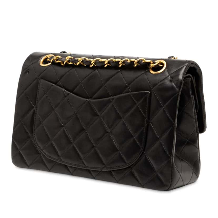 Chanel Small Classic Lambskin Double Flap Black Leather Good condition - Back View