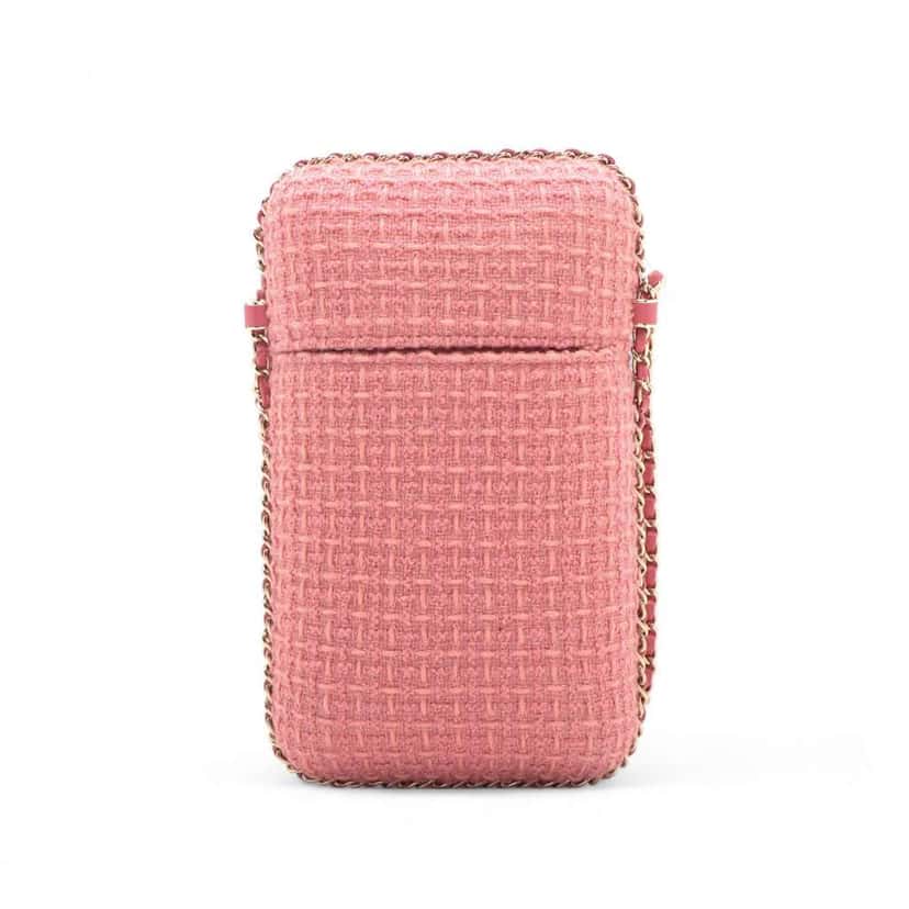 Chanel Tweed Chain Around Phone Holder Pink Tweed Good condition - Back View