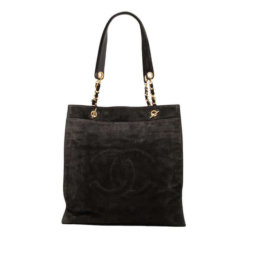 Chanel CC Suede Tote Black Leather Good condition - Front View