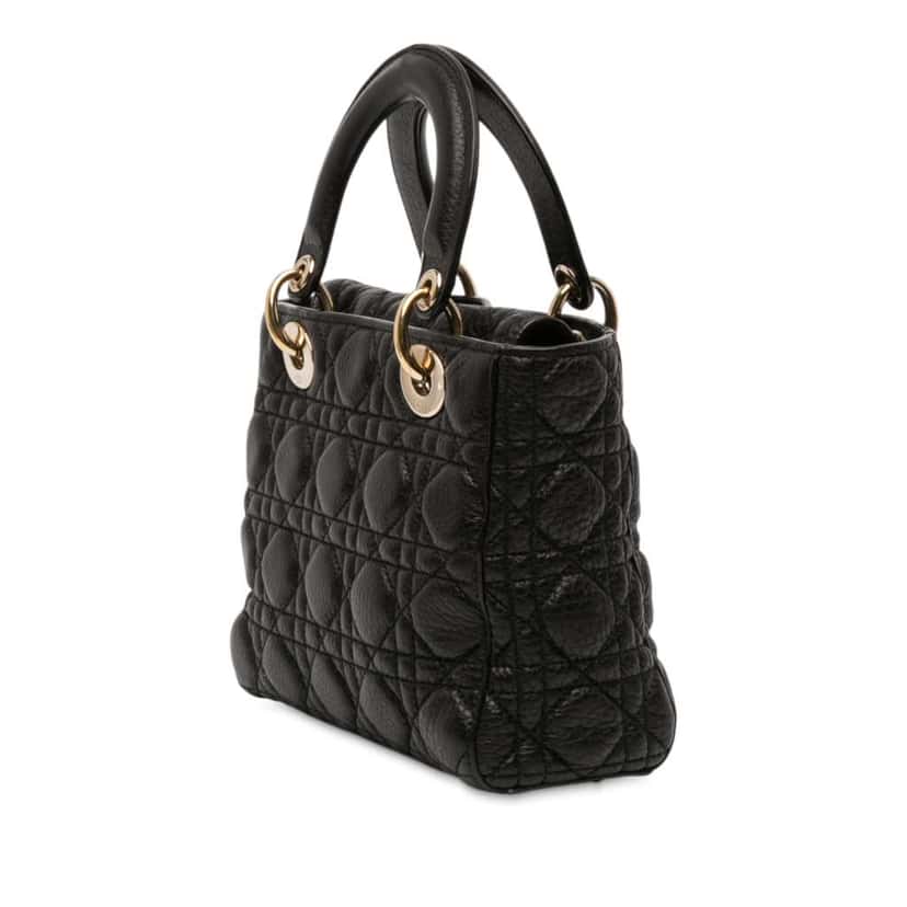 Dior Small Grained Calfskin Cannage Supple Lady Dior Black Leather Good condition - Back View