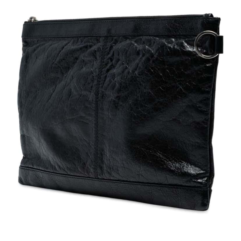 Balenciaga Lambskin Motocross Classic Clip M Clutch Black Leather Good condition - Back View