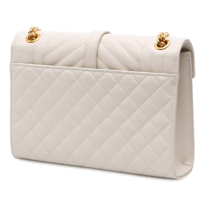 Saint Laurent Medium Grain De Poudre Triquilt Monogram Envelope Bag White Leather Good condition - Back View