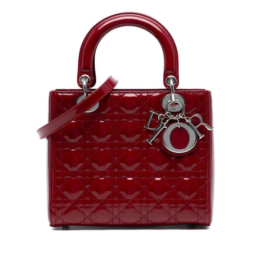 Dior Medium Patent Cannage Lady Dior Red Leather Good condition - Front View