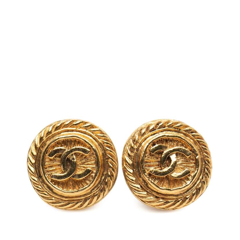 Chanel Gold Plated CC Round Clip On Earrings Gold Metal Good condition - Front View
