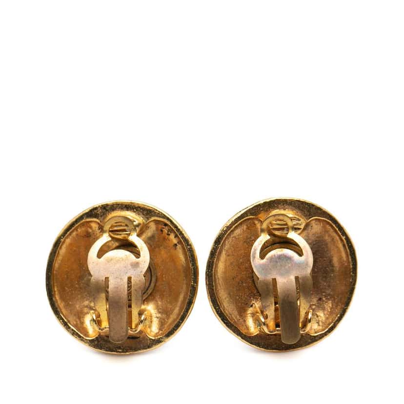 Chanel Gold Plated CC Round Clip On Earrings Gold Metal Good condition - Back View