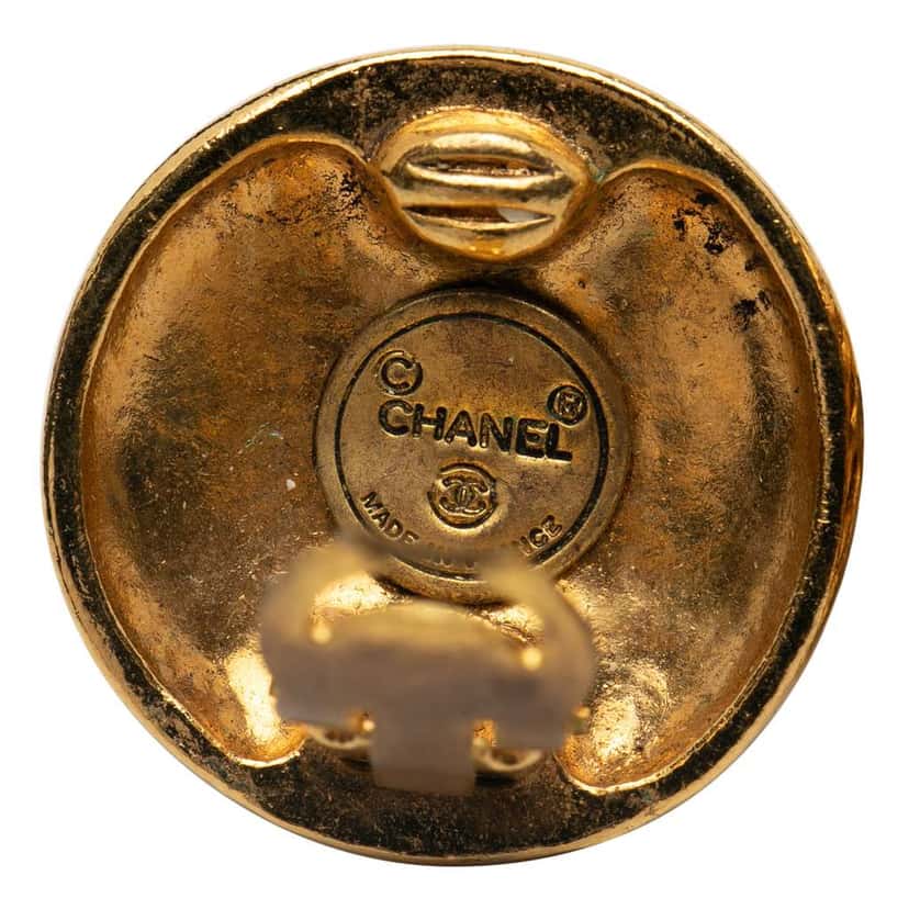 Chanel Gold Plated CC Round Clip On Earrings Gold Metal Good condition - Inside View