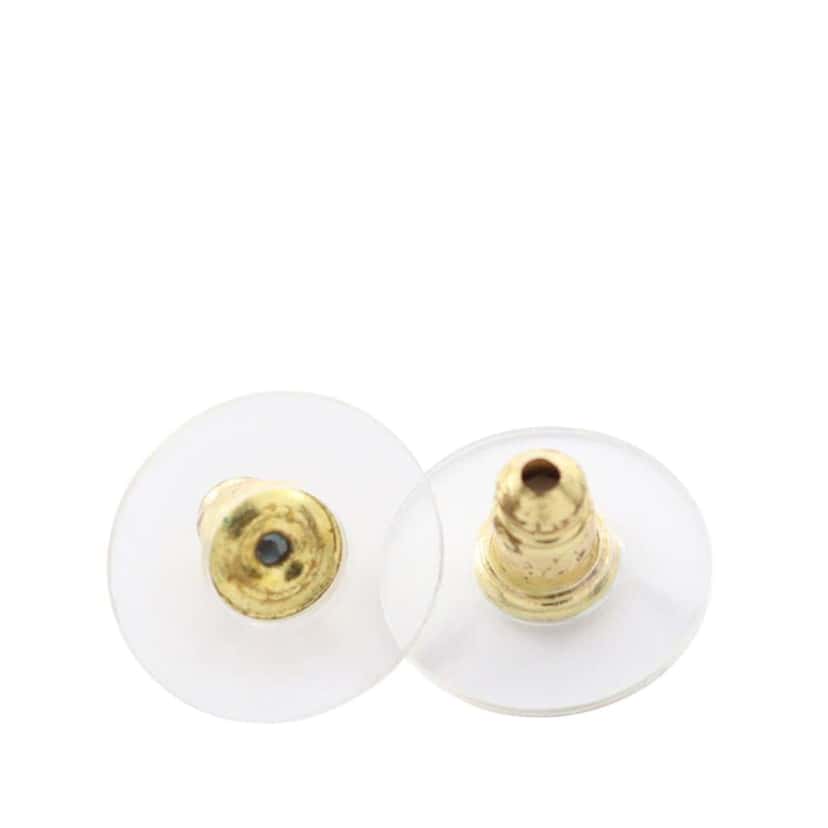 Chanel CC Gold Plated Faux Pearl and Rhinestone Heart Earrings White Very good condition - Back View