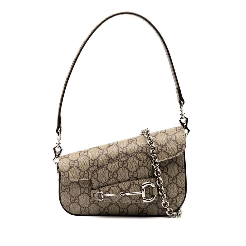 Gucci Mini GG Supreme Asymmetric Horsebit 1955 Shoulder Bag Brown Canvas Good condition - Front View