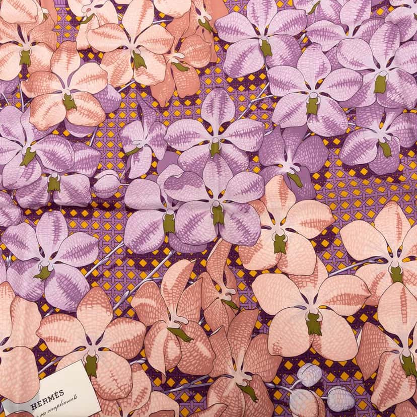 Hermès Souvenirs d Asie Silk Scarf Purple Silk Good condition - Back View