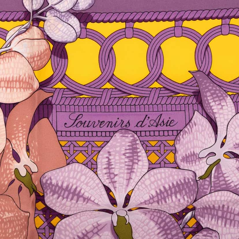 Hermès Souvenirs d Asie Silk Scarf Purple Silk Good condition - Inside View