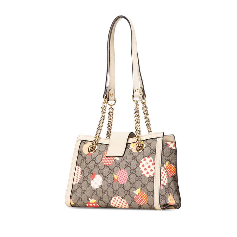 Gucci Small GG Supreme Apple Heart Padlock Tote Brown Canvas Very good condition - Back View