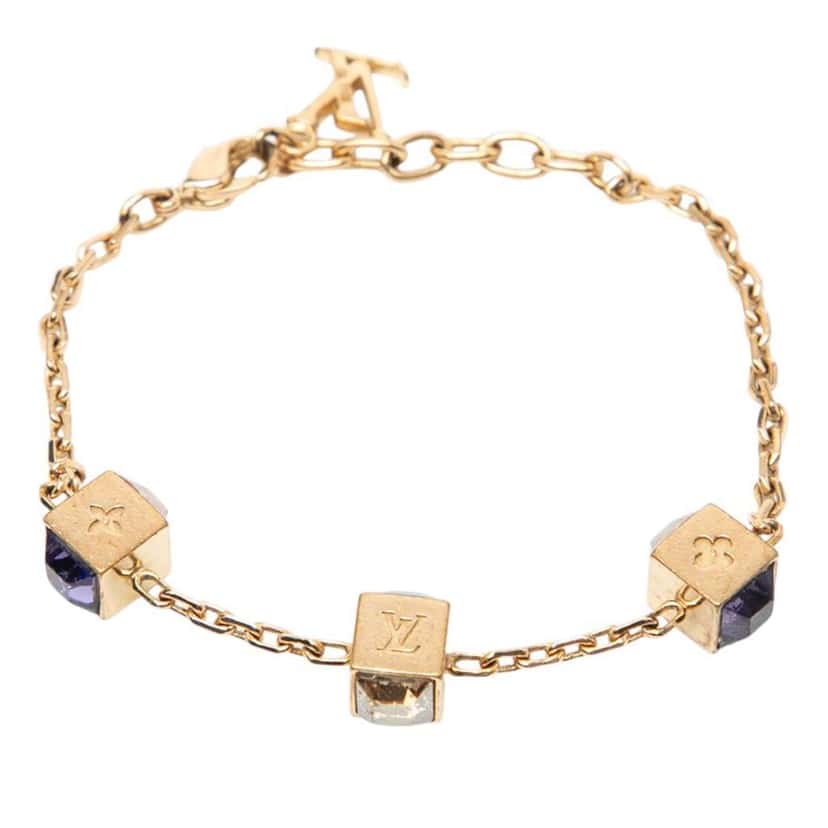 Louis Vuitton Gold Plated Gamble Crystal Bracelet Gold Metal Good condition - Front View