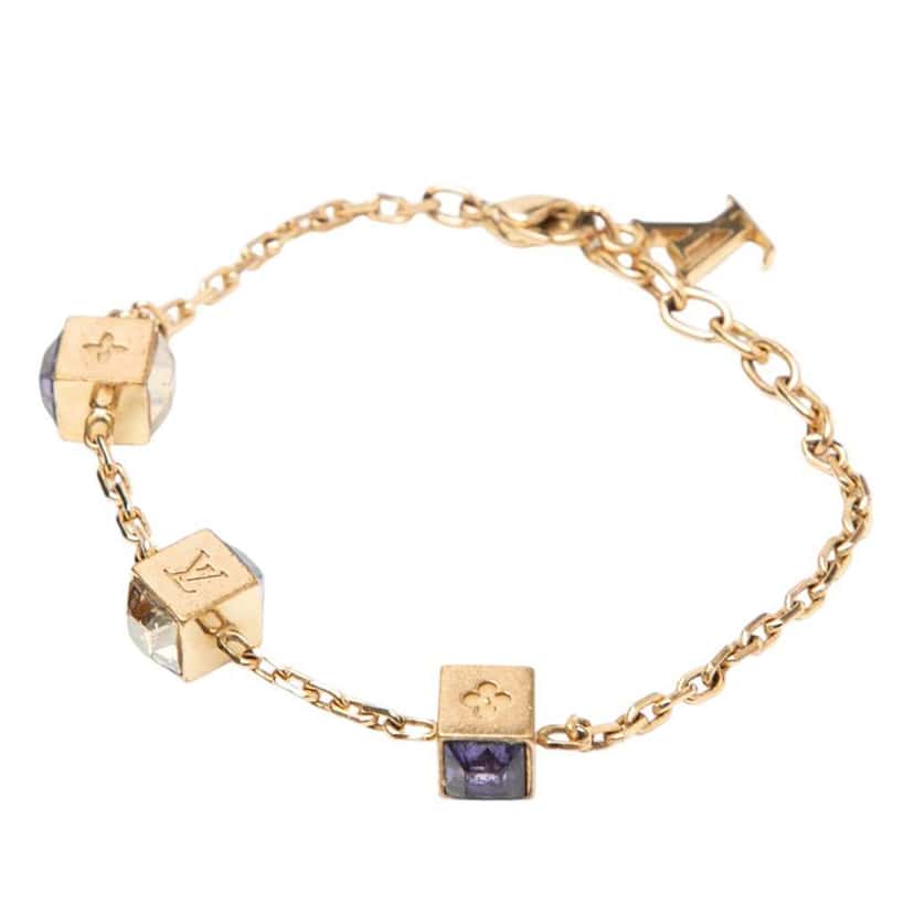 Louis Vuitton Gold Plated Gamble Crystal Bracelet Gold Metal Good condition - Back View