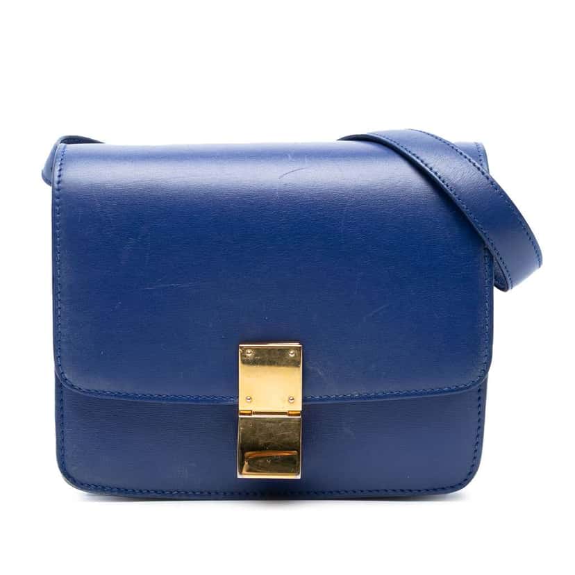 Celine Small Calfskin Classic Box Blue Leather Good condition - Front View