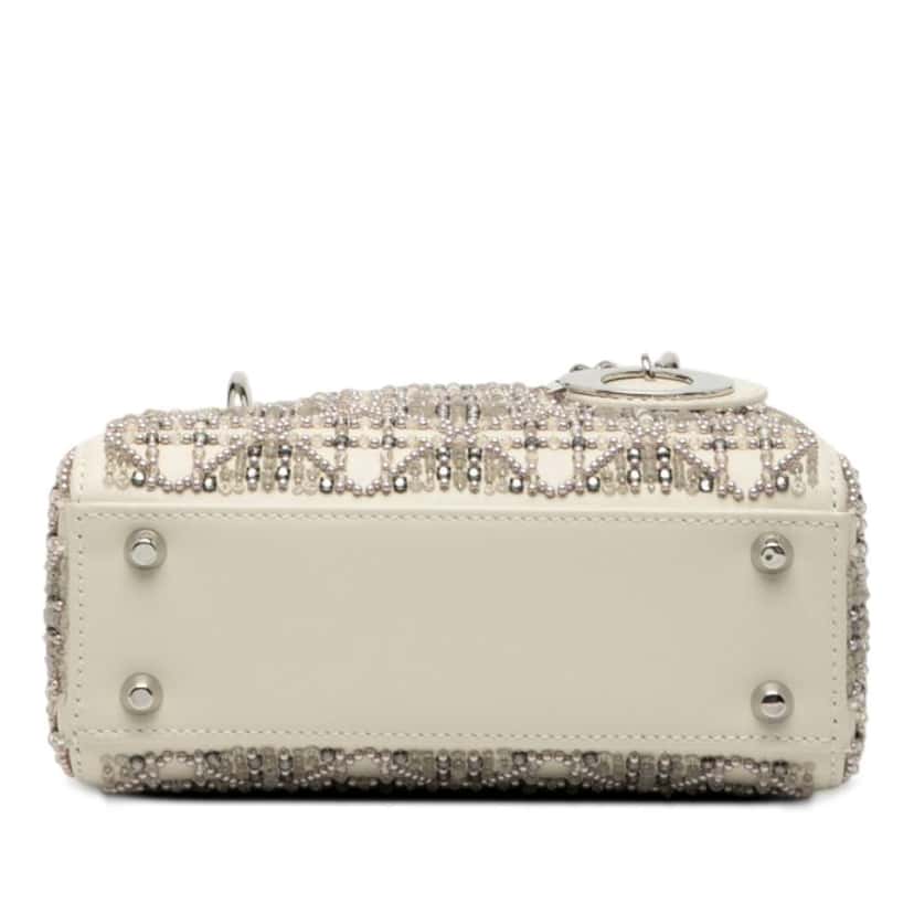 Dior Mini Beaded Lambskin Cannage Lady Dior White Leather Good condition - Inside View