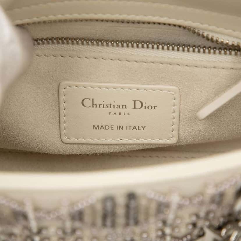 Dior Mini Beaded Lambskin Cannage Lady Dior White Leather Good condition - Box View