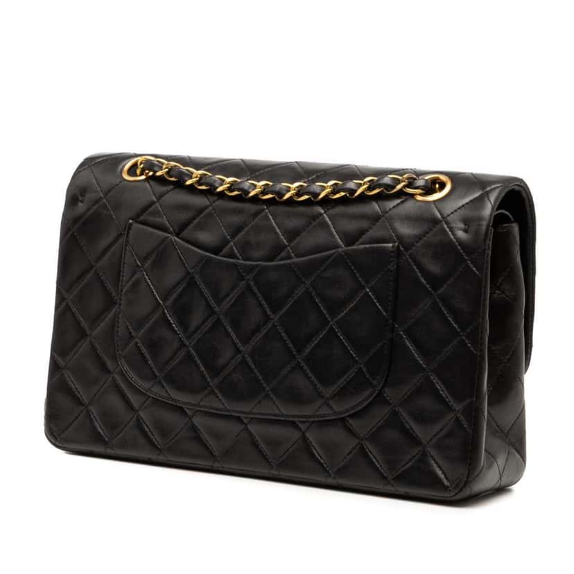 Chanel Medium Classic Lambskin Double Flap Black Leather Good condition - Back View