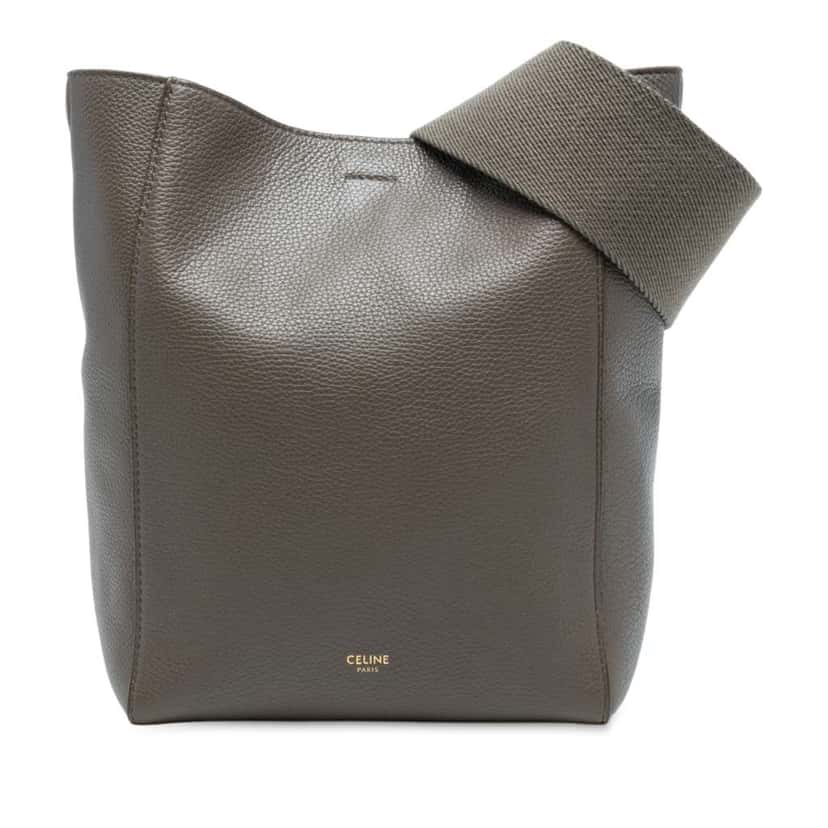 Celine Small Soft Grained Calfskin Seau Sangle Bucket Bag Brown Leather Very good condition - Front View
