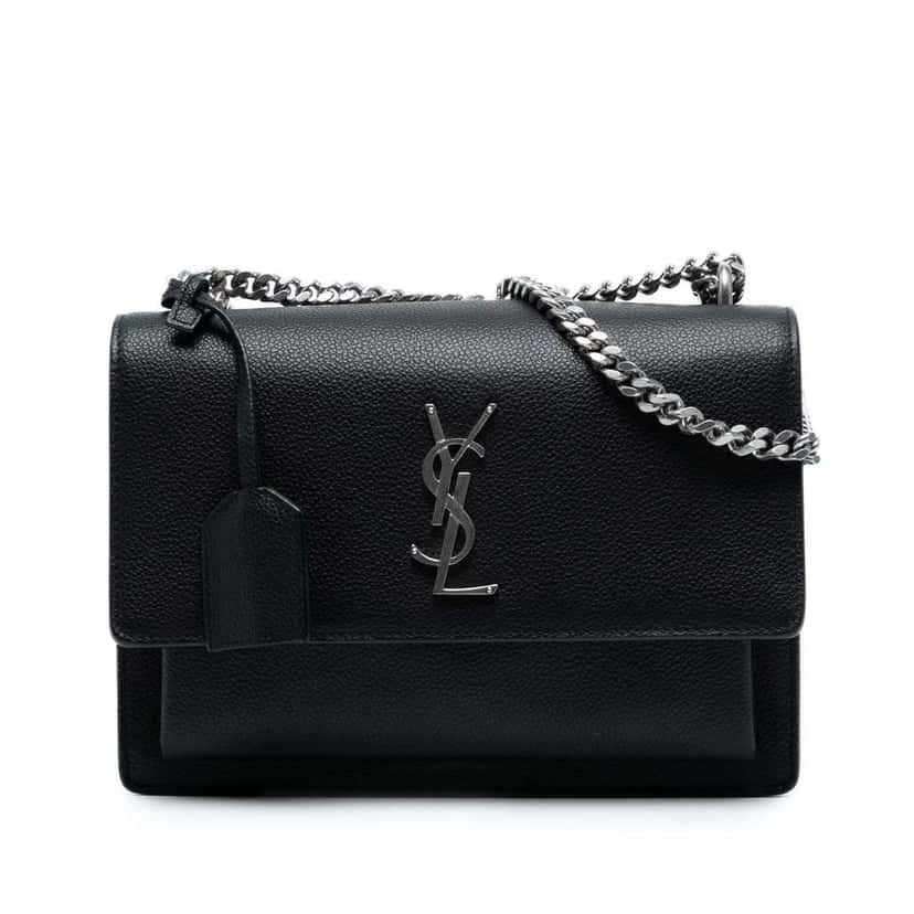 Saint Laurent Medium Grained Calfskin Monogram Sunset Crossbody Black Leather Good condition - Front View