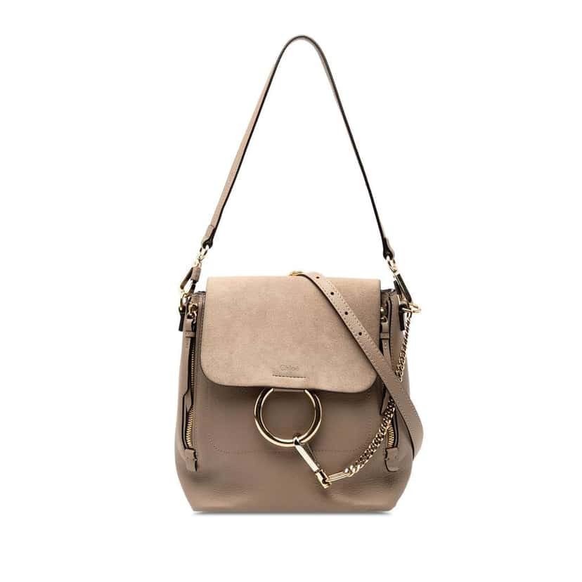 Chloé Medium Calfskin and Suede Faye Backpack Brown Leather Good condition - Front View