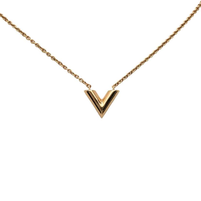 Louis Vuitton Gold Plated Essential V Necklace Gold Metal Good condition - Front View