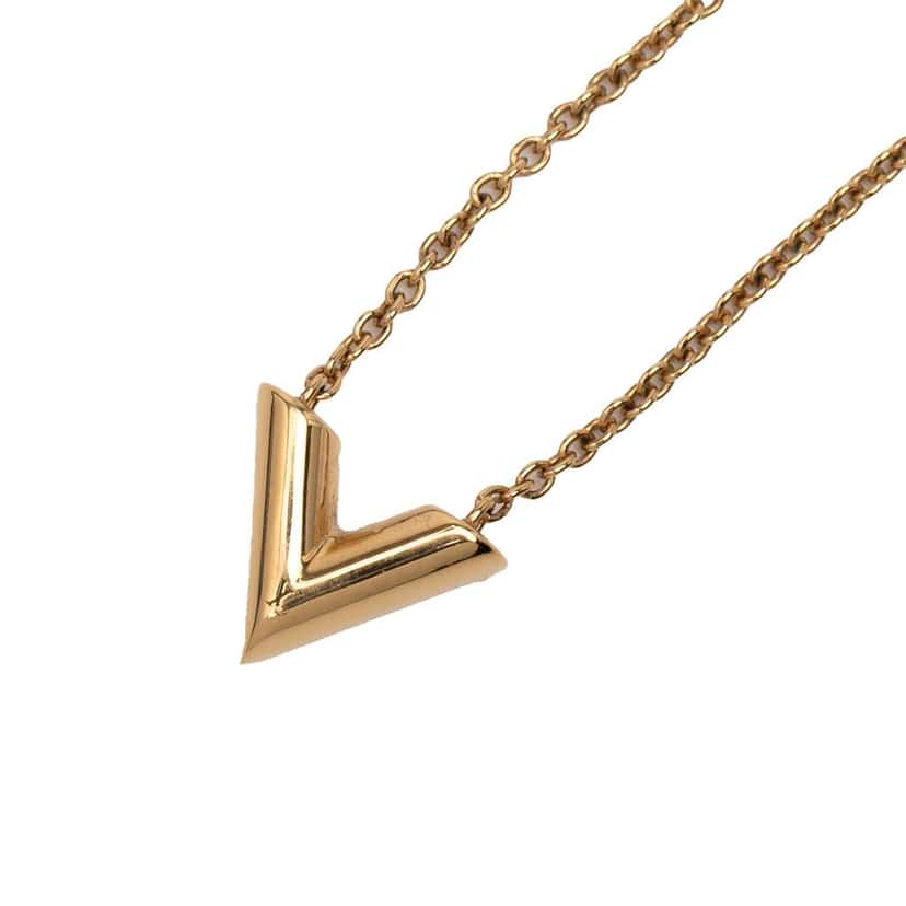 Louis Vuitton Gold Plated Essential V Necklace Gold Metal Good condition - Model View