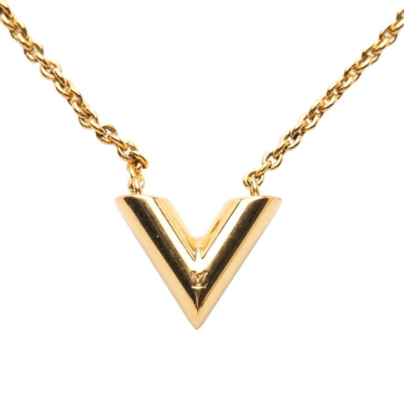 Louis Vuitton Gold Plated Essential V Necklace Gold Metal Good condition - Front View