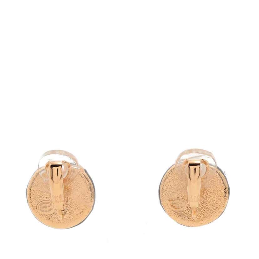 Chanel CC Enamel Gold Plated Round Clip On Earrings Black Good condition - Back View