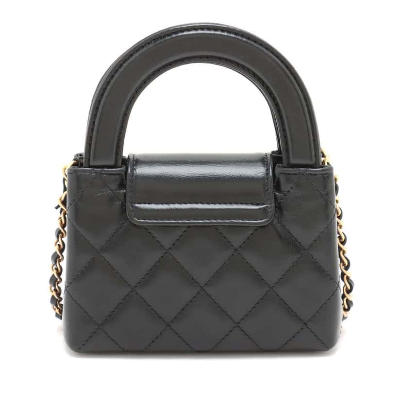 Chanel Mini Nano Aged Calfskin Kelly Shopper Bag Black Leather Very good condition - Back View