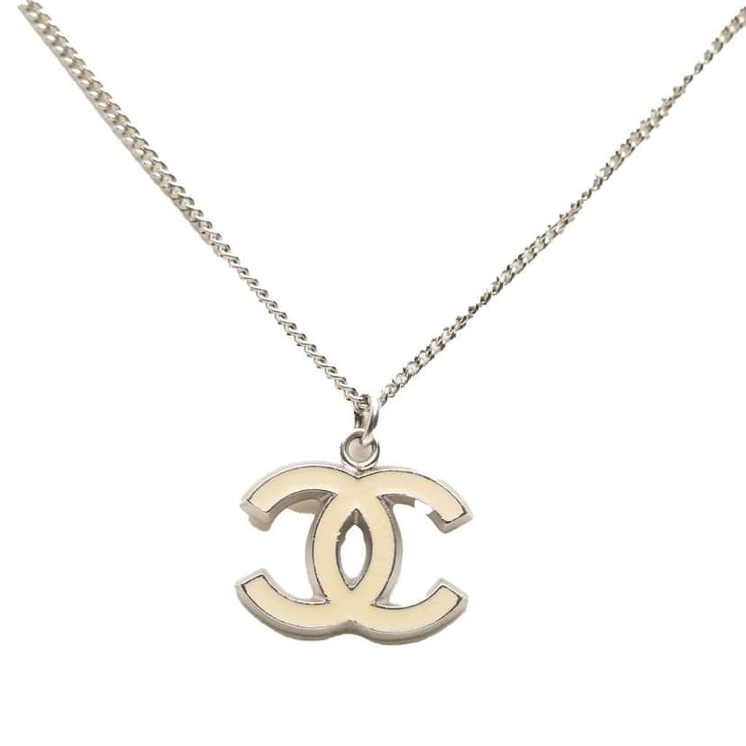 Chanel Silver Plated Enamel CC Pendant Necklace Silver Metal Good condition - Front View
