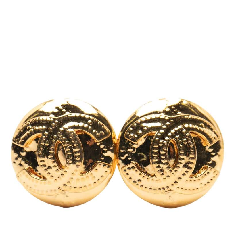 Chanel Gold Plated CC Round Clip On Earrings Gold Metal Good condition - Front View