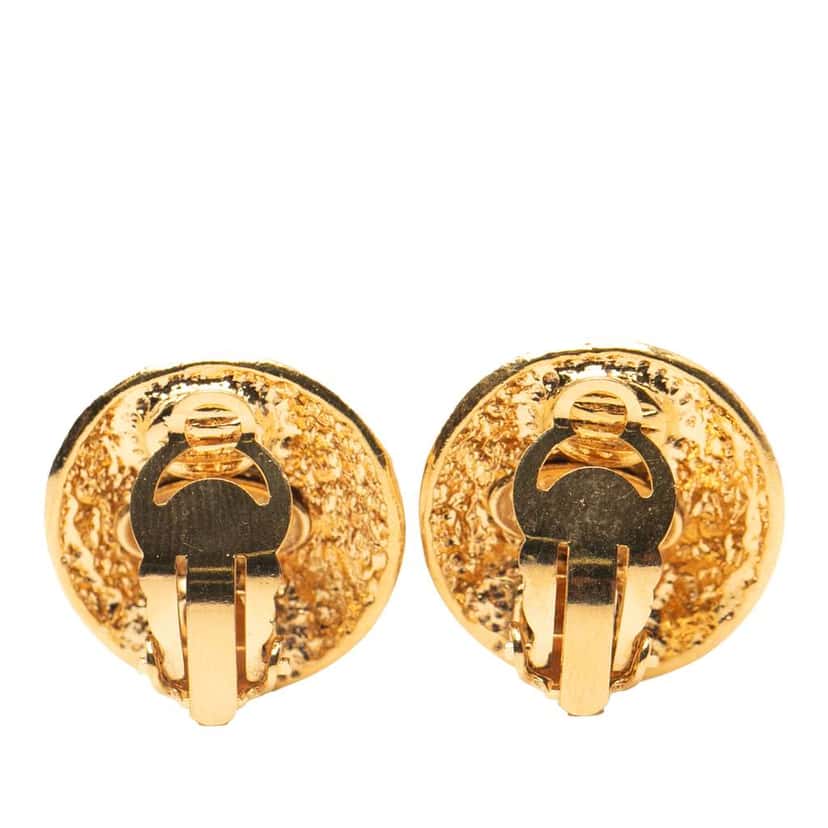 Chanel Gold Plated CC Round Clip On Earrings Gold Metal Good condition - Back View