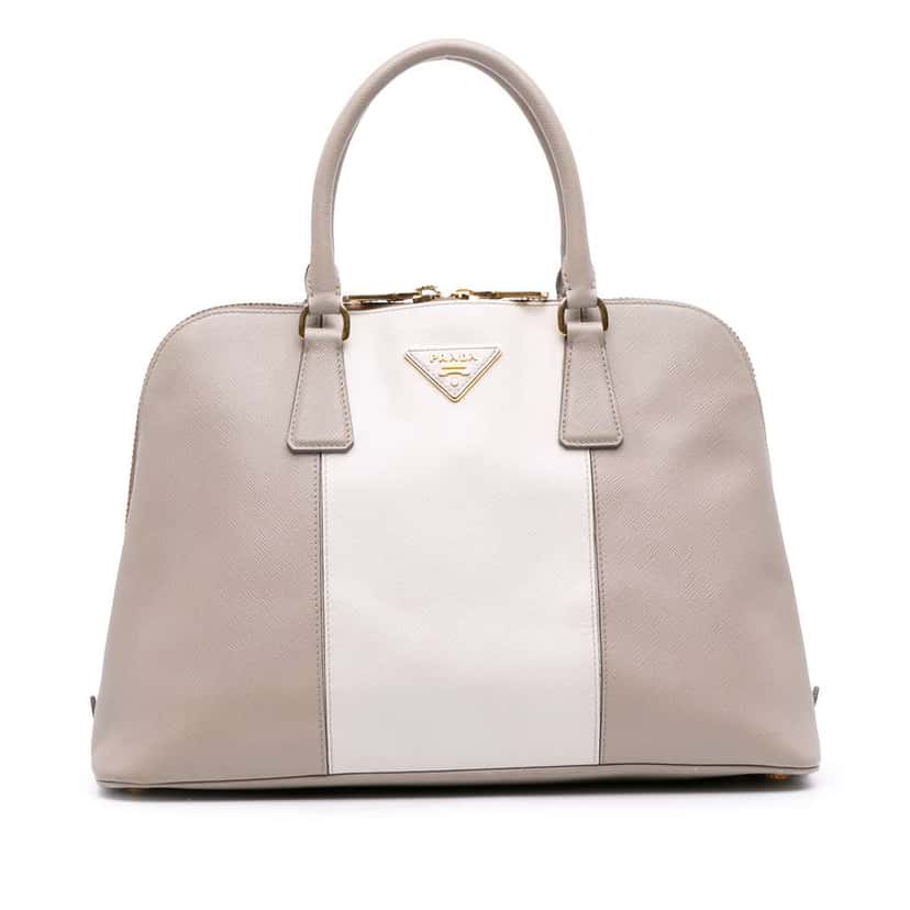 Prada Medium Bicolor Saffiano Lux Promenade Satchel Grey Leather Good condition - Front View