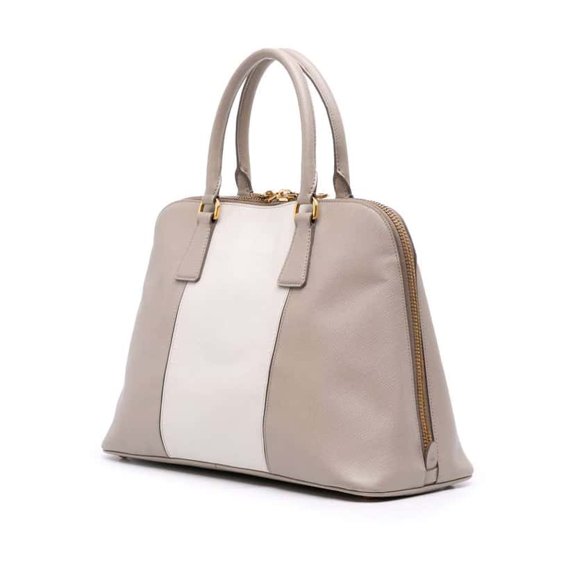 Prada Medium Bicolor Saffiano Lux Promenade Satchel Grey Leather Good condition - Back View