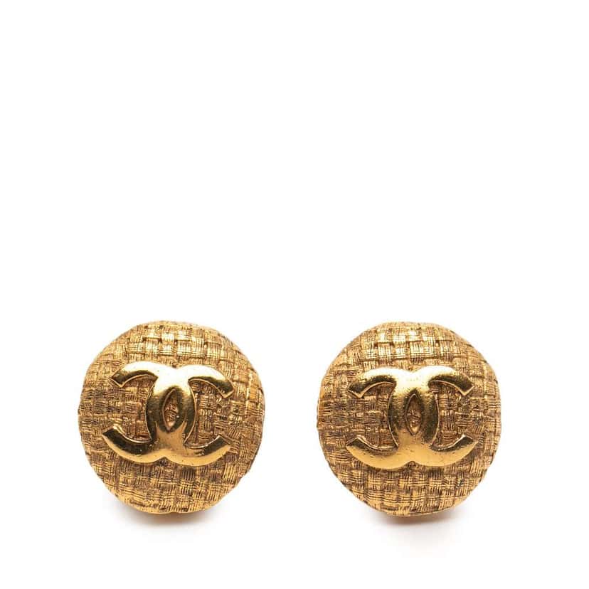 Chanel Gold Plated CC Woven Round Clip On Earrings Gold Metal Good condition - Front View