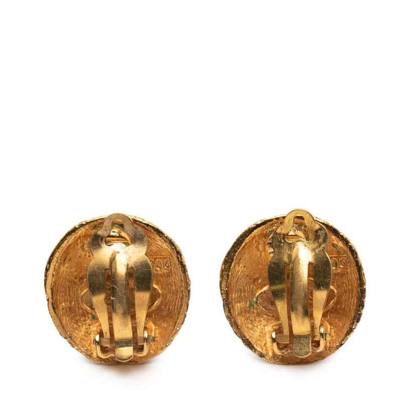 Chanel Gold Plated CC Woven Round Clip On Earrings Gold Metal Good condition - Back View