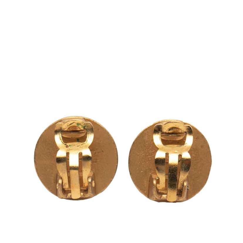 Chanel Gold Plated Rhinestones Lion Head Clip On Earrings Gold Metal Good condition - Back View