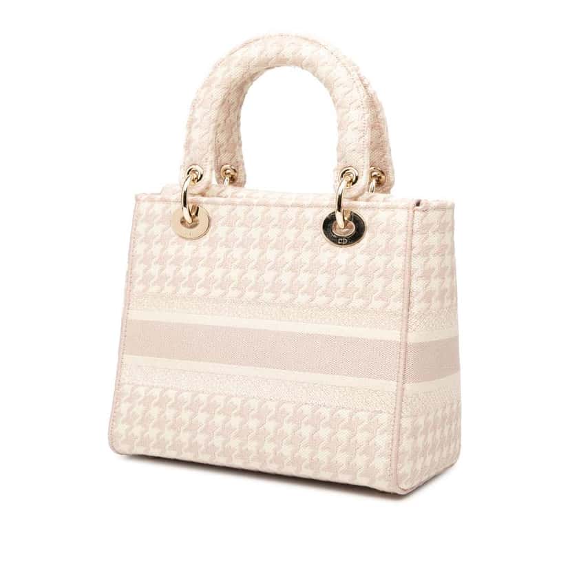 Dior Medium Embroidered Canvas Houndstooth Lady D Lite Pink Canvas Good condition - Back View