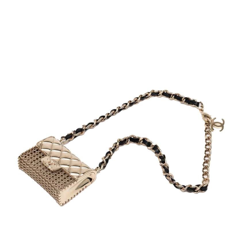 Chanel Gold Plated CC Quilted Flap Bag Pendant Necklace Gold Metal Good condition - Front View