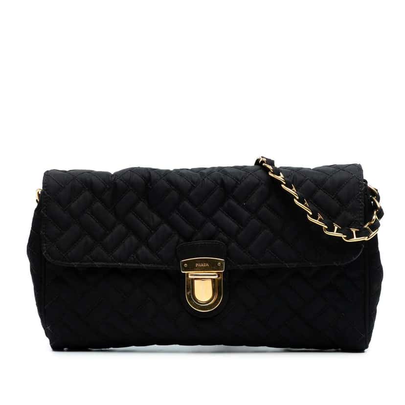 Prada Impuntu Tessuto Chain Crossbody Black Good condition - Front View